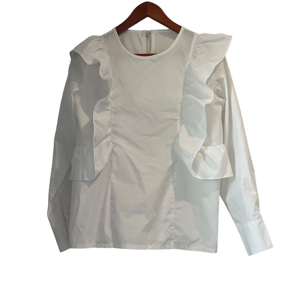 Classic White Ruffle Long Sleeve Blouse